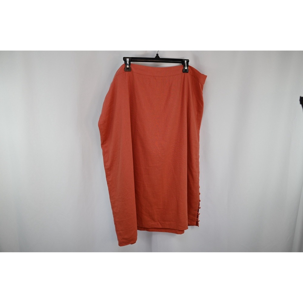 Madewell Linen Blend Coral Pink Midi Skirt Side Button Pencil Size 22